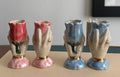 Ceramic hand and flower  candle stick   Holder, handmade, taper candle, real gold