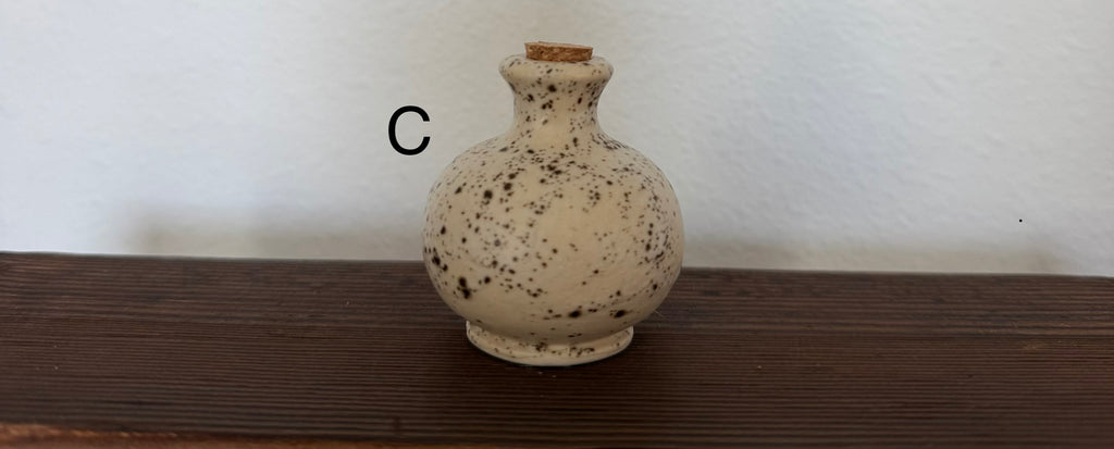 Tiny Ceramic bud vase, perfume bottle, potion bottle, with cork