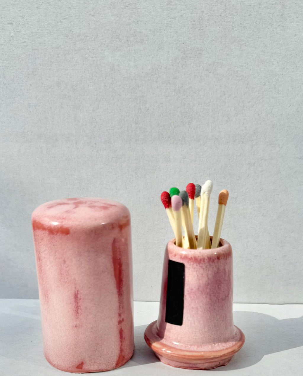 Ceramic Matchstick Holder, handmade, pink, rose, sea salt, speckled blue