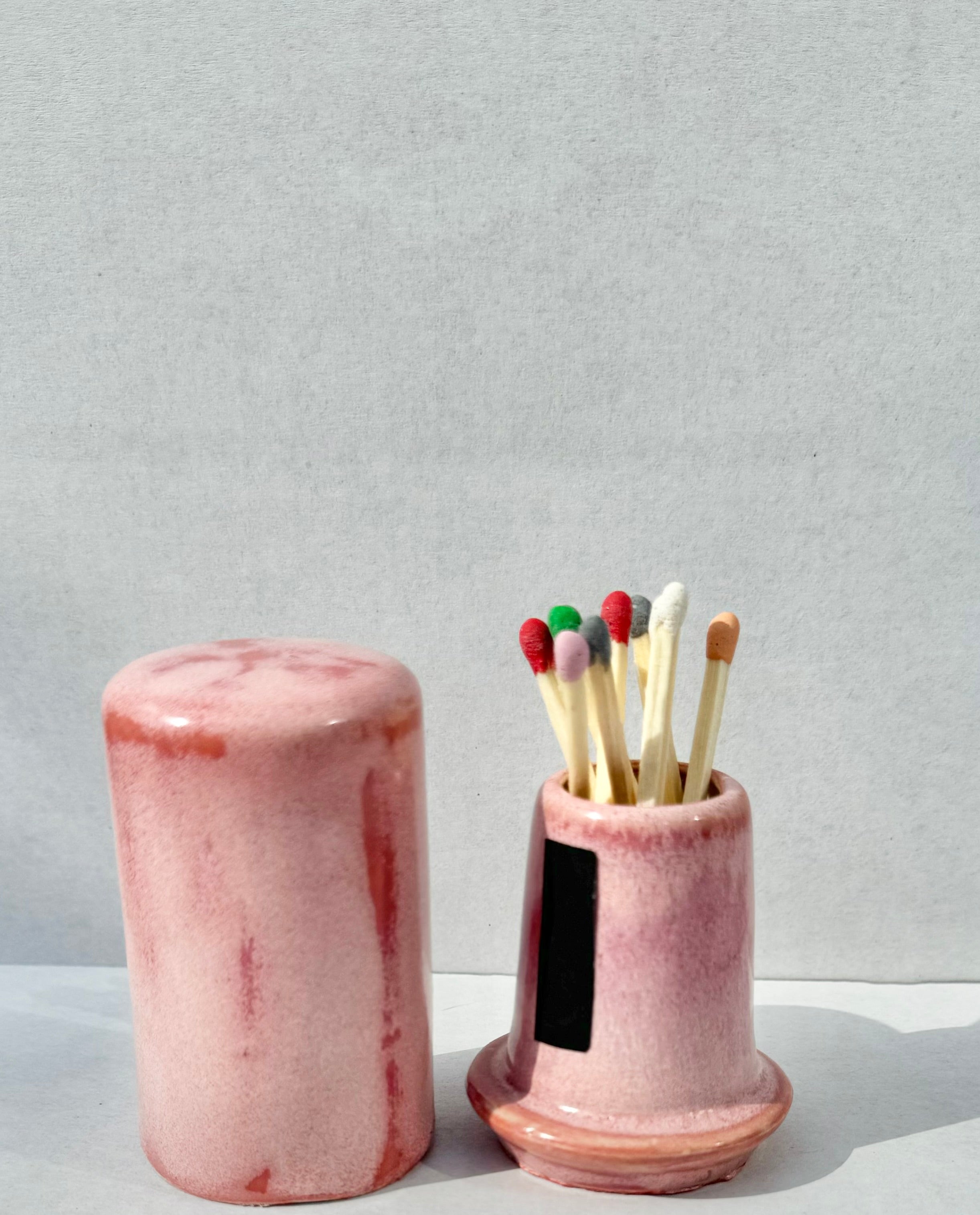 Ceramic Matchstick Holder, handmade, pink, rose, sea salt, speckled blue