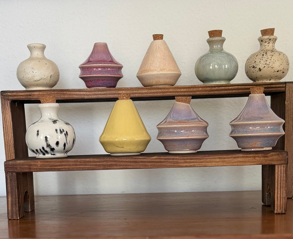 Tiny Ceramic bud vase, perfume bottle, potion bottle, with cork