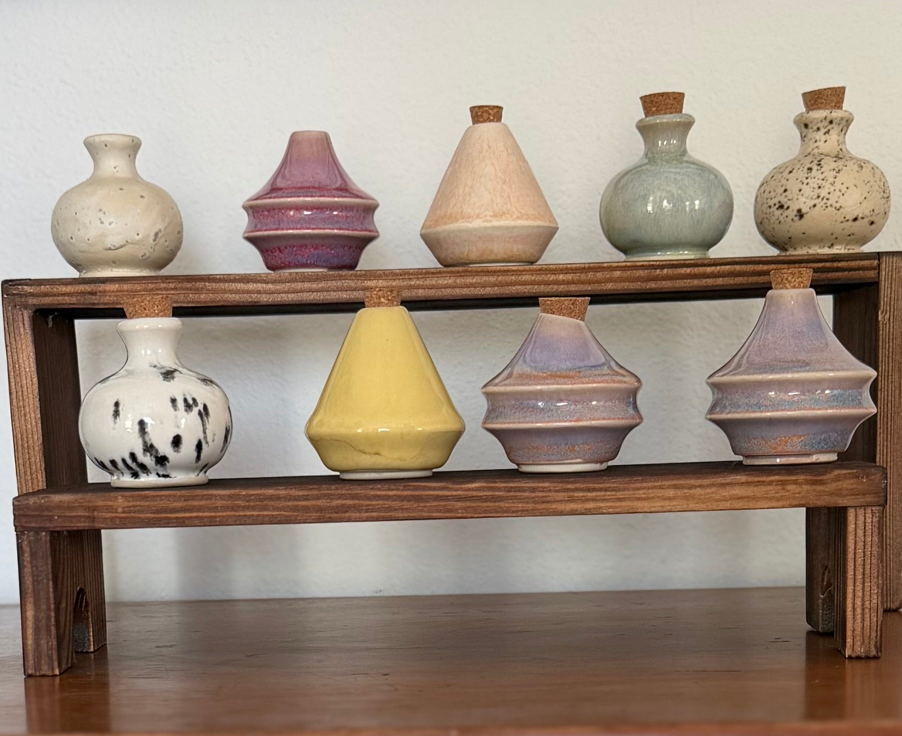 Tiny Ceramic bud vase, perfume bottle, potion bottle, with cork