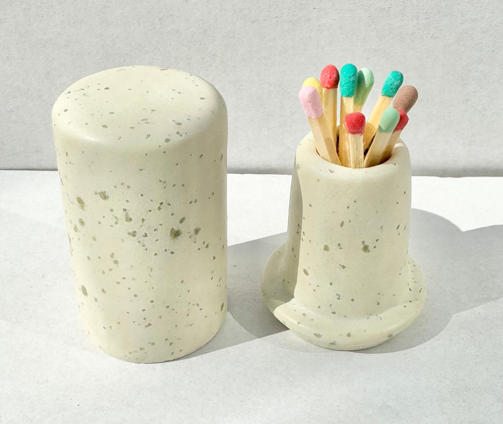 Ceramic Matchstick Holder, handmade, pink, rose, sea salt, speckled blue