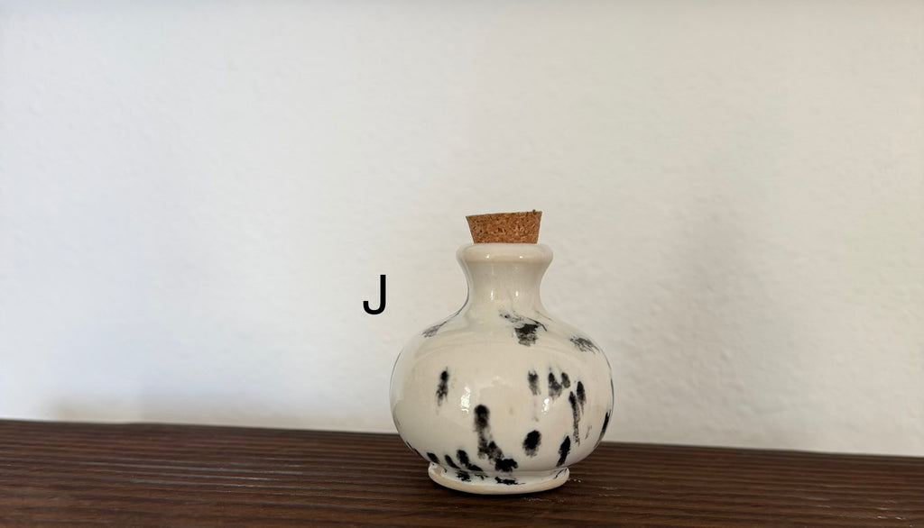 Tiny Ceramic bud vase, perfume bottle, potion bottle, with cork