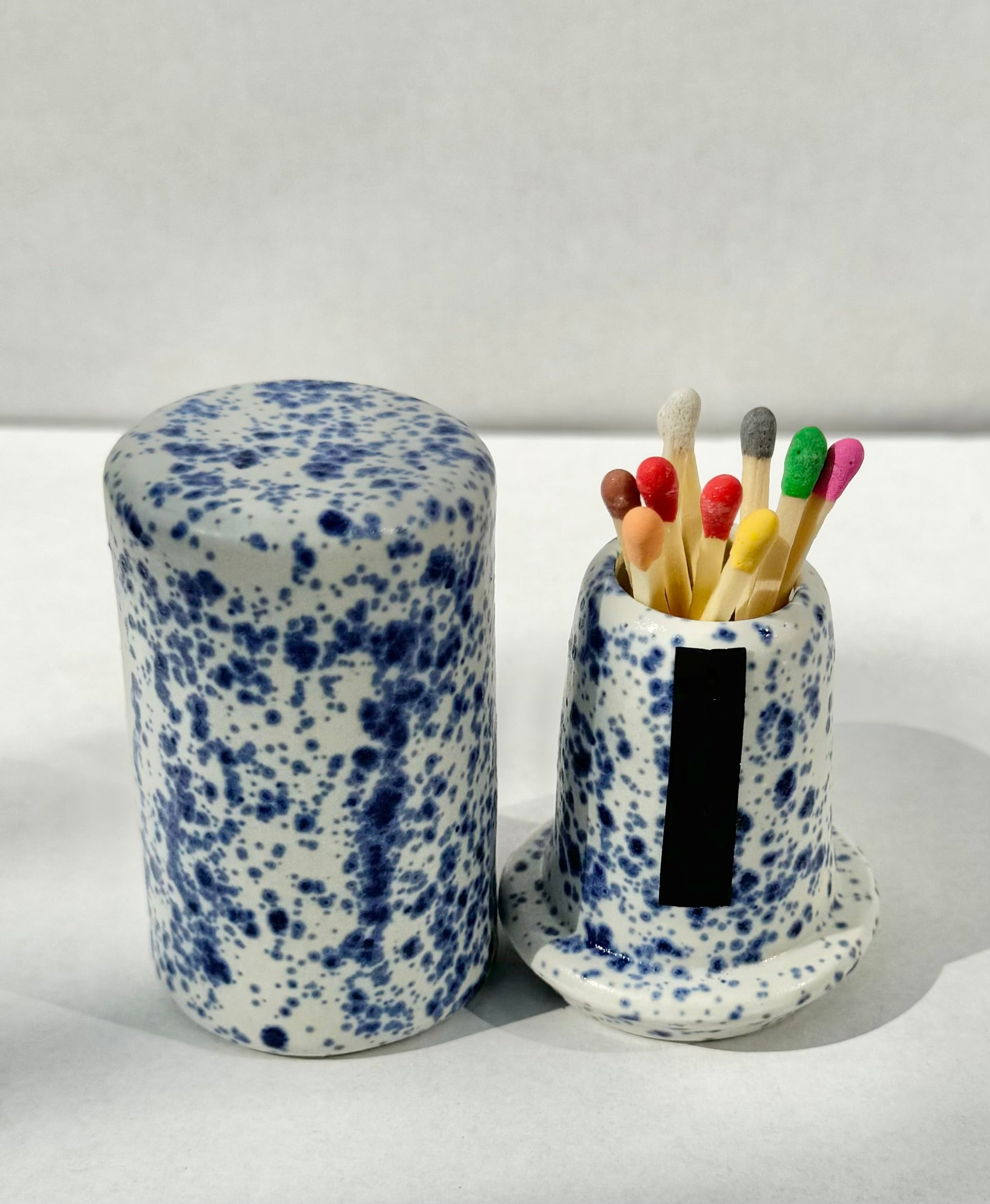 Ceramic Matchstick Holder, handmade, pink, rose, sea salt, speckled blue