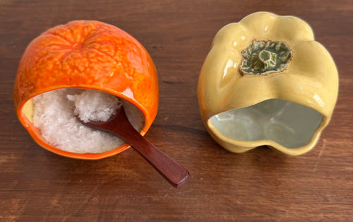 ceramic orange salt cellar, salt pig