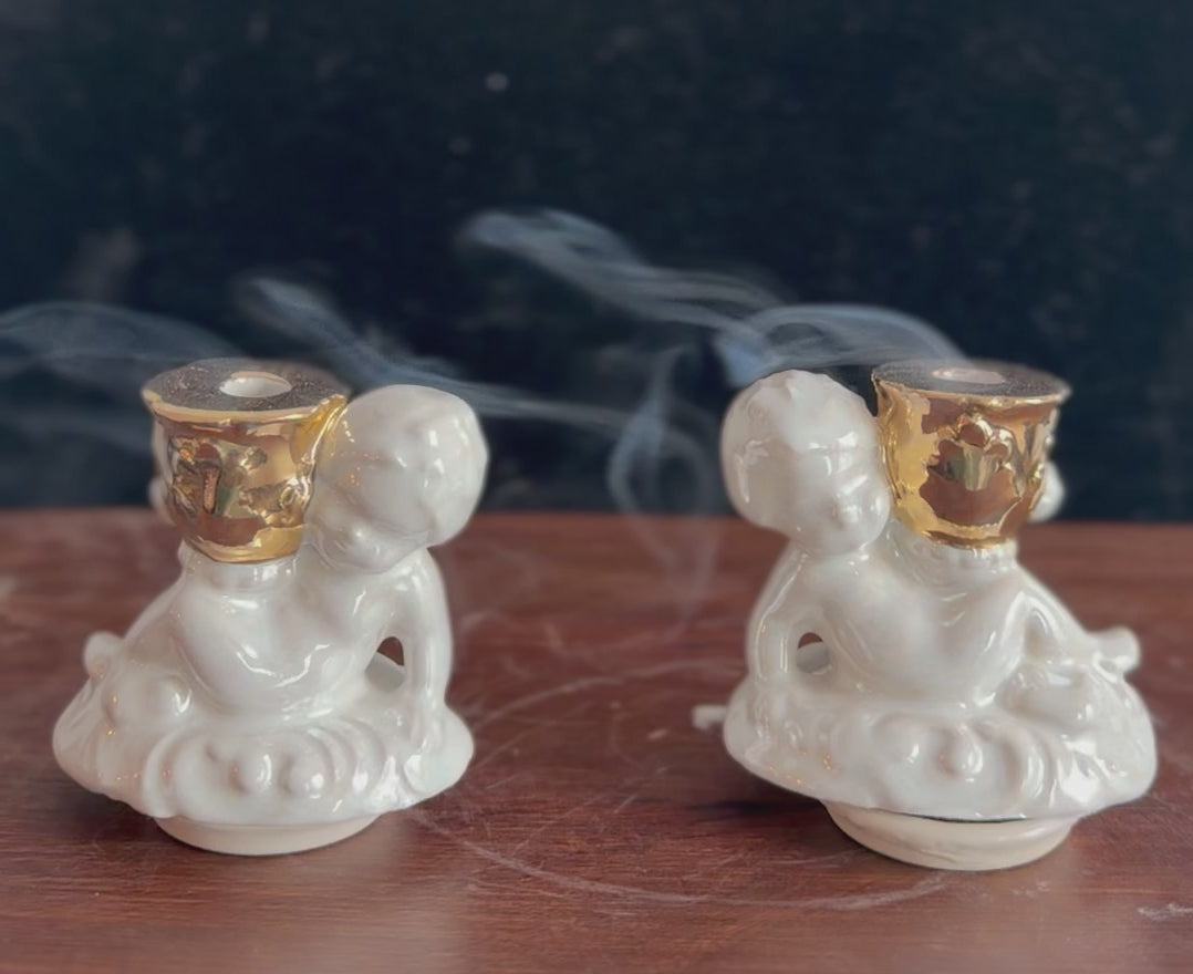 Tiny Gold Cherub  Incense cone burner